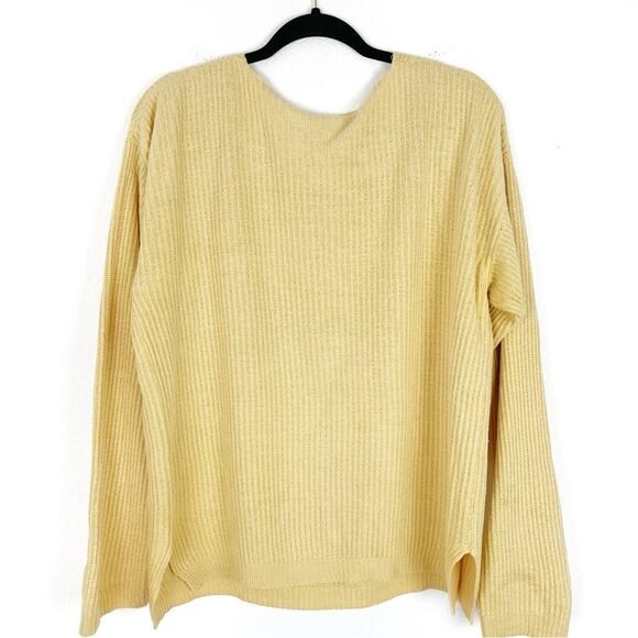 Oversized Large Silk Sweater Long Sleeve V-Neck Yellow - Picture 7 of 9
